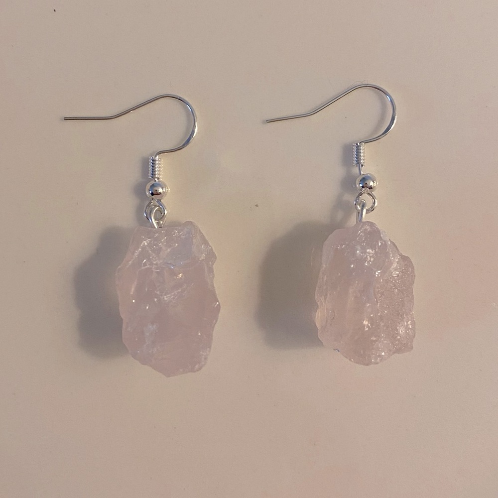 Sterling silver raw rose quartz earrings
